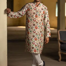 PS MEN BY PAYAL SINGHAL Floral Printed Regular Pure Silk Kurta With Churidar-29