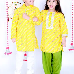 KID1 Girls Yellow Leheriya Printed Gotta Patti Pure Cotton Kurta with Patiala-picture-25