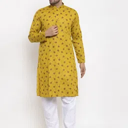 KRAFT INDIA Men Olive Green & White Printed Kurta with Pyjamas-24