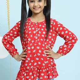 Biba Girls Coral Red & White Floral Regular Top-image-84