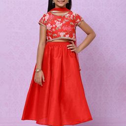 Biba Girls Red & Pink Printed Ready to Wear Lehenga & Blouse With Dupatta-picture-27