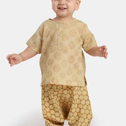 THE BABY LABEL Kids Yellow Printed Pure Cotton Kurta with Harem Pants-picture-52