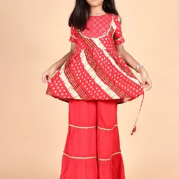misbis Girls Ethnic Motifs Printed Gotta Patti A-Line Kurta with Sharara-image-23
