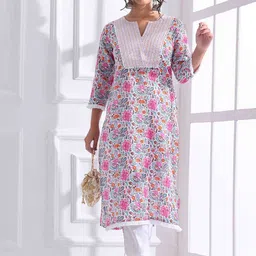 Anouk Women Floral Printed Regular Kantha Work Pure Cotton Kurta with Trousers-picture-13