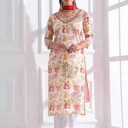 Anouk Women Floral Printed Regular Mirror Work Pure Cotton Kurta with Trousers & With Dupatta-13