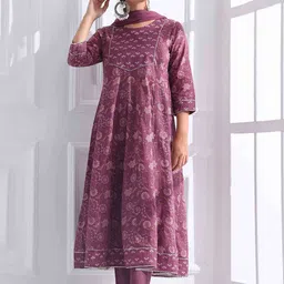 Anouk Women Floral Printed Regular Gotta Patti Pure Cotton Kurta with Trousers & With Dupatta-picture-10