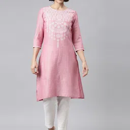 Marcia Women Pink Floral Embroidered Pure Cotton Kurta with Trousers-image-91