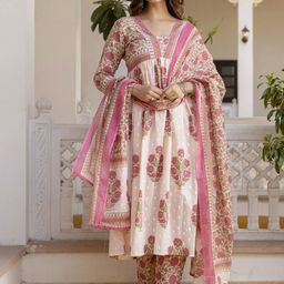 KALINI Floral Printed Regular Pure Cotton Kurta with Trousers & Dupatta-2