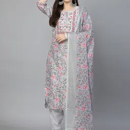 BAESD Ethnic Motifs Embroidered Mirror Work Straight Kurta With Trousers &Dupatta-20