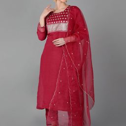KALINI Ethnic Motifs Embroidered Regular Sequinned Kurta with Trousers & With Dupatta-image-100