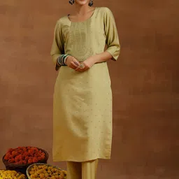 Libas Women Floral Embroidered Regular Sequinned Kurta with Trousers-image-34