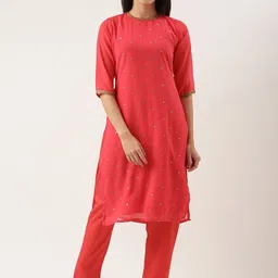 KALINI Ethnic Motifs Embroidered Regular Sequinned Kurta With Trousers-16