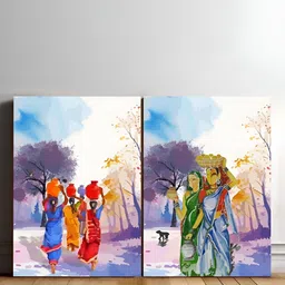 Art Street Stretched Canvas Rajasthani Women with Pot Modern Art Painting-image-20