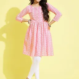 VASTRAMAY Girls Pink Ethnic Motifs Embroidered Empire Pure Cotton Kurti-image-54