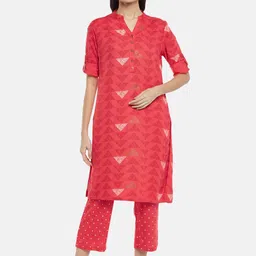 RANGMANCH BY PANTALOONS Women Coral Printed Kurta with Trousers-image-59