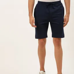 ether Men Navy Blue Pure Cotton Solid Mid-Rise Regular Shorts-image-80