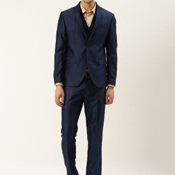 Blackberrys Men Blue Checked Slim Fit Single-Breasted Party Wear Suit-image-43