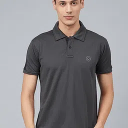 CHKOKKO Men Charcoal Grey Solid Dri-FIT Polo Collar T-shirt-picture-6