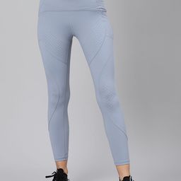 Fitkin Women Blue Laser Cut Quick Dry Cropped Training Tights-image-2