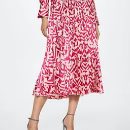 MANGO Women Pink & Cream-Coloured Accordian Pleated Abstract Printed A-line Skirt-picture-4