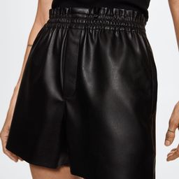MANGO Women Black High-Rise Faux Leather Shorts-image-85