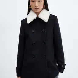 MANGO Faur Fur Collar Double Breasted Overcoat-27