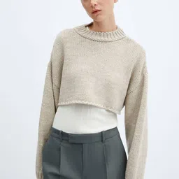 MANGO Drop-Shoulder Sleeves Crop Pullover-image-42