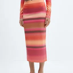 MANGO Striped Acrylic Knitted Straight Midi Skirt-image-75
