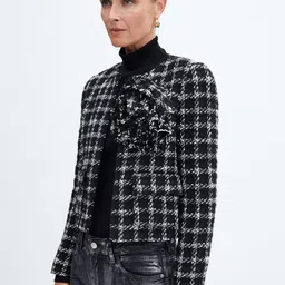 MANGO Houndstooth Corsage Detail Tailored Jacket-23