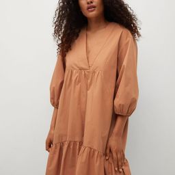 MANGO Rust Brown Solid V-Neck Tiered A-Line Dress-78