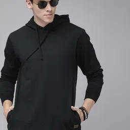 Roadster Men Black Solid Hooded Sweatshirt-image-20