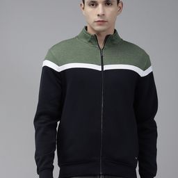 Park Avenue Men Navy Blue & Green Colourblocked Sweatshirt-picture-9