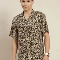 Hancock Men Beige & Black Printed Relaxed Fit Casual Resort Shirt-image-71