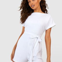 Boohoo Slash Neck Tie-Up Detail Playsuit-picture-57