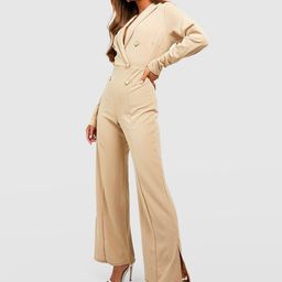 Boohoo Shawl Neck Button Detail Wide Leg Jumpsuit-picture-13