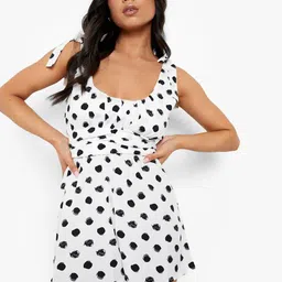 Boohoo Petite Tie Strap Sleeves Polka Dot-Printed Playsuit-picture-13
