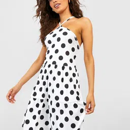 Boohoo Polka Dot Print A-Line Dress-15