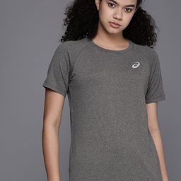 ASICS Women Charcoal Grey Solid BASIC SS Sports Running T-shirt with Logo Detail-image-42