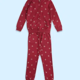 Pantaloons Junior Girls Maroon & White Printed T-shirt and Shirt with Pyjamas-picture-2