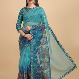 Sangria Floral Organza Sequined Border Saree-image-82