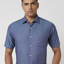 Van Heusen Men Solid Textured Spread Collar Pocket Cotton Party Shirt-image-44