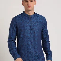 Turtle Paisley Printed Mandarin Collar Jacquard Cotton Straight Kurta-image-2