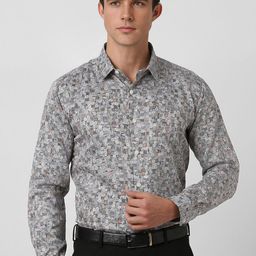 V Dot Men Spread Collar Abstract Printed Cotton Slim Fit Formal Shirt-image-51