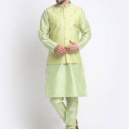 KRAFT INDIA Mandarin Collar Sequined Kurta with Churidar & Nehru Jacket-image-58