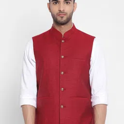 Turtle Men Mandarin Collar Self Design Cotton Nehru Jackets-16
