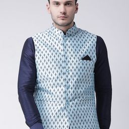 DEYANN Men Blue Printed Woven Nehru Jacket-39