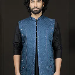 VASTRAMAY Embroidered Woven Nehru Jacket-32