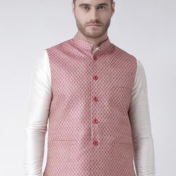 DEYANN Men Pink Woven-Design Nehru Jacket-picture-39