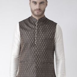 DEYANN Men Black & Brown Woven Design Nehru Jacket-37