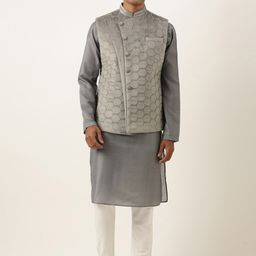 TheEthnic.Co Mandarin Collar Quilted Nehru Jacket-49